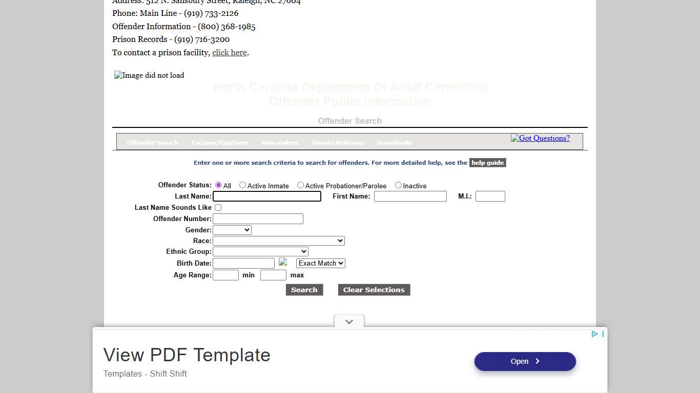 North Carolina DPS Inmate Search